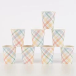 Meri-Meri Plaid Pattern Cups (x 8)